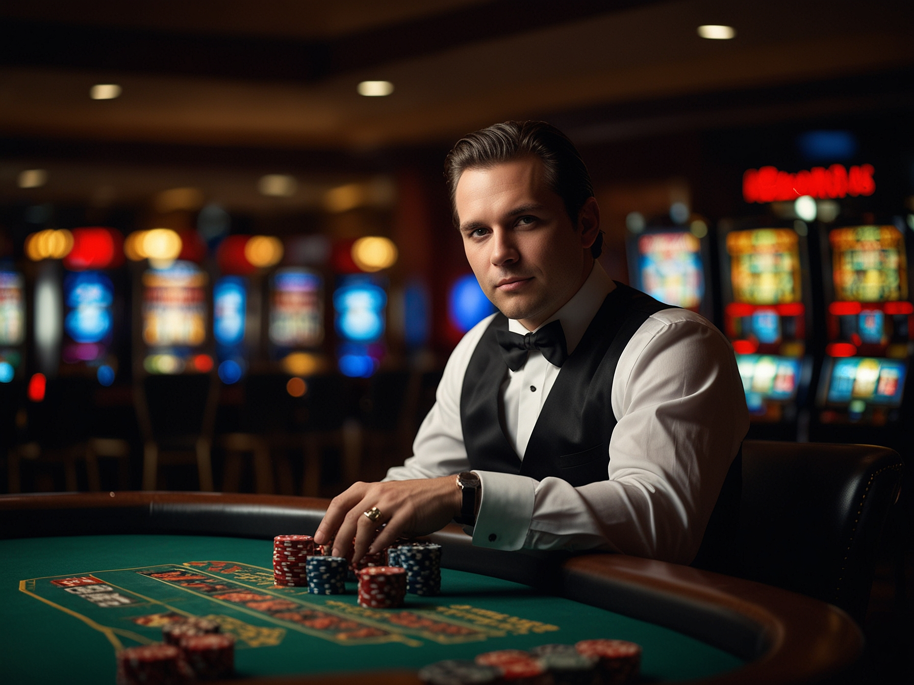 Casino live dealer table and slot machines